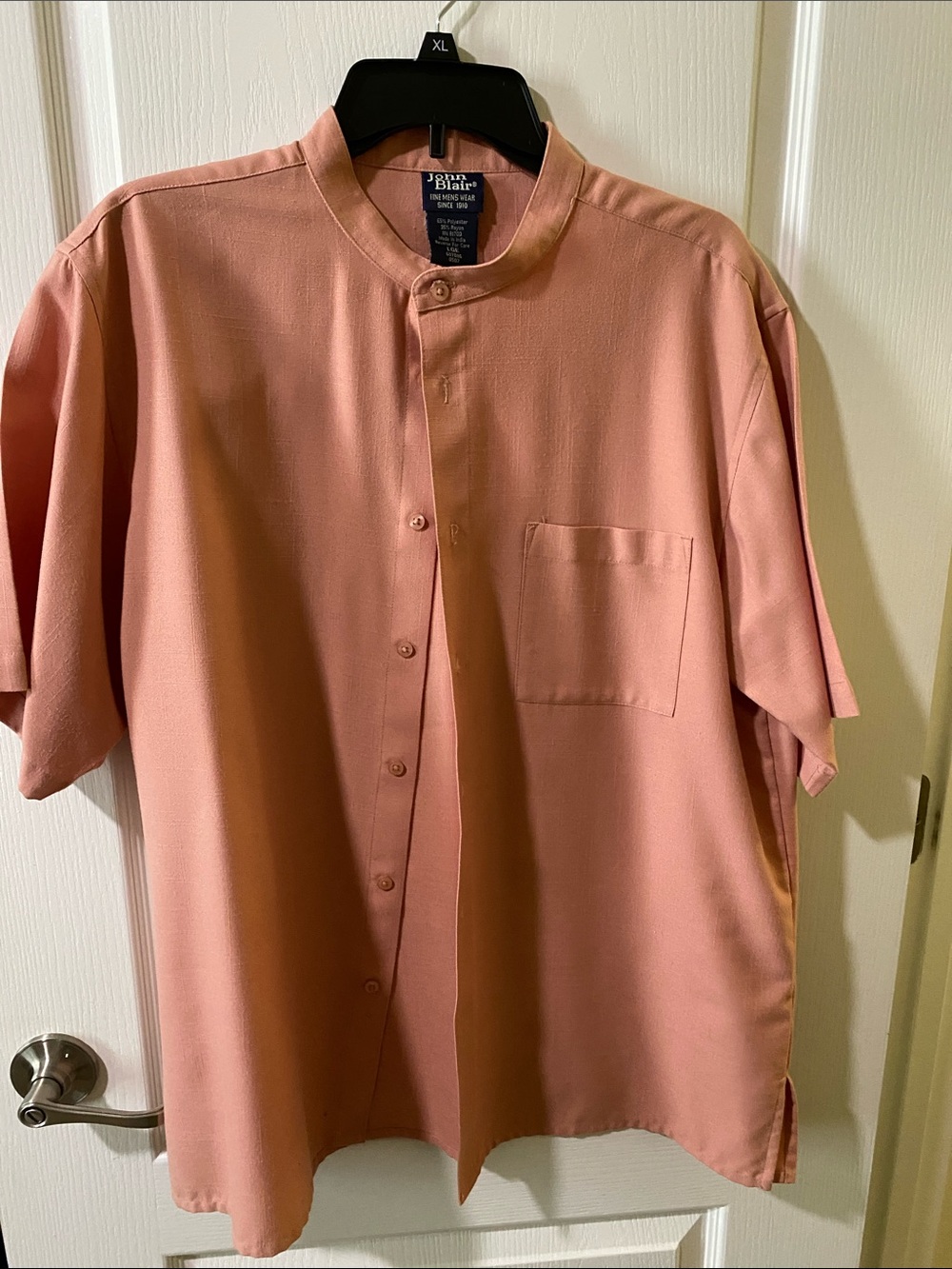 John Blair Men’s Band Collar Short-Sleeve Shirt - Dusty Rose